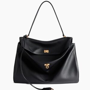 Balenciaga Black Leather Shoulder Bag with Gold Hardware